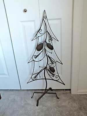 36  Tall FREE STANDING IRON METAL Christmas TREE Pressed & Wire Detail Vintage • $56