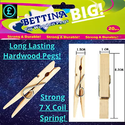 Large Hardwood Clothes Pegs Strong & Durable Long Lasting Weather Resistant Pegs • £4.97