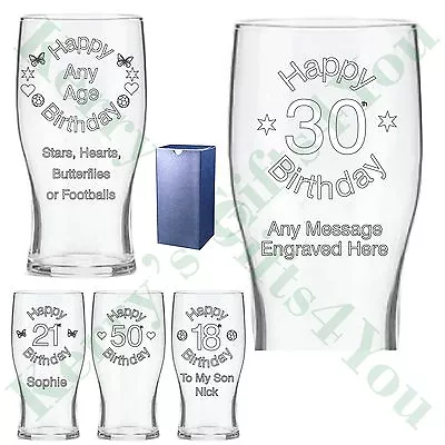 £12.34 • Buy Engraved Pint Glass 40th 50th 60th 70th 80th Birthday Gift