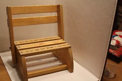 Vintage 1984 Child Wooden Convertible Step Stool Chair Folding With Inscription • $34.99