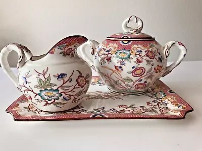 Antique Sarreguemines “Minton Pink” Faience 216 Sugar Bowl & Creamery Set France • $24.99