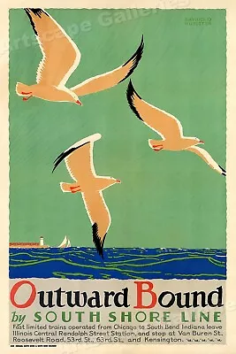 1929 Outward Bound Lake Michigan Vintage Style Train Travel Poster - 20x30 • $18.95