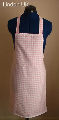 New Pink Gingham Apron With White Ric Rac Trim - Made In England • £5