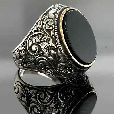 Silver Oval Black Onyx Ring  Handmade Ring For Men  Onyx Signet Ring • $65