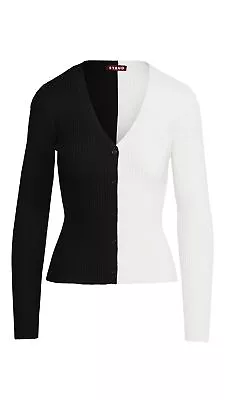 $145 • Buy Staud Women Cargo Two Tone Ribbed Knit Cardigan Sweater Black/White