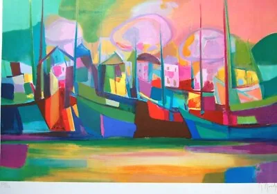 Sunset On The Harbor MARCEL MOULY Hand Signed Lithograph Unframed COA LTD ED • $2700