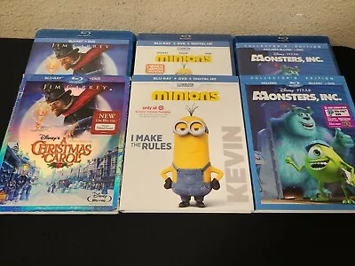 Disney's A Christmas Carol + Monsters Inc. + Minions (New) 3 Blu Ray  • $12.95