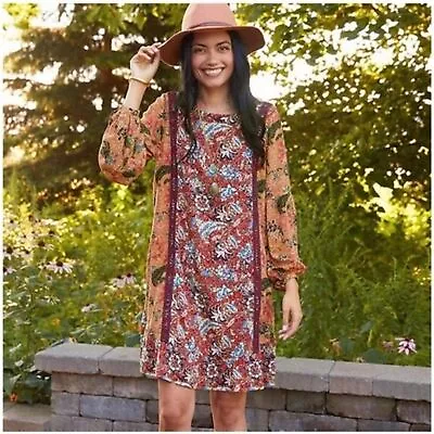 MATILDA JANE Lovely Menagerie Boho Prarie Floral Pattern-Mix Shift Dress Size M • $34.65