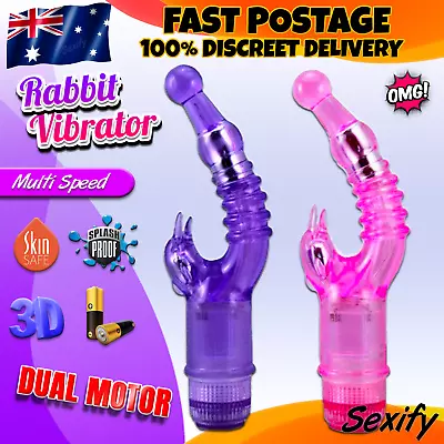 Rabbit Vibrator Dildo Clit Stimulator Vibrating Female Massage Wand Sex Toy • $22.95
