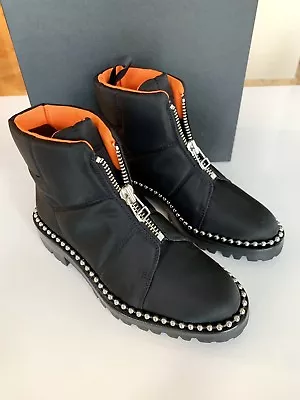 $870.95 • Buy Alexander Wang Cooper Canvas Black Pull On Zip Studded Ankle Booties Boots 36.5