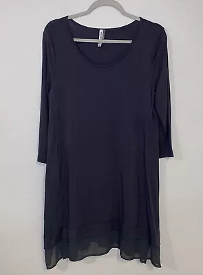 Monoreno Basic Knit Dress With Chiffon Hem Small Gray 3/4 Sleeve Langenlook • $17.97