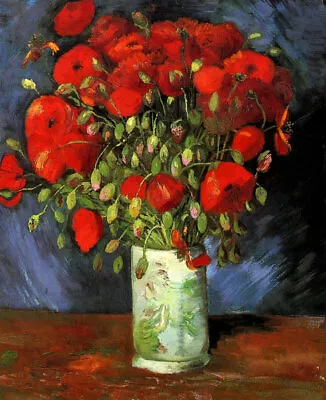 Vase With Red Poppies Van Gogh Oil Painting Canvas Hand-painted Wall Art Repro • $139