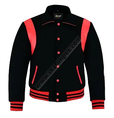 Men Retro Jacket Collared Classic Varsity Baseball Jacket Letterman Wool Leather • $139.99