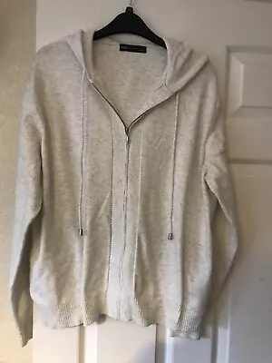 M & A Light Grey Zipped Cardigan With Hood Size Large • £12.99