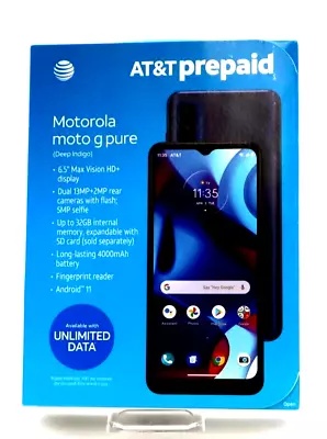 AT&T ATT Motorola Moto G Pure 32GB Deep Indigo Prepaid Smartphone 6.5  Brand New • $49