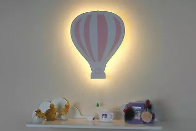 Pink Hot Air Balloon Night Light Nursery Kid's Room Decoration Wall Lamp Chord • £10.99