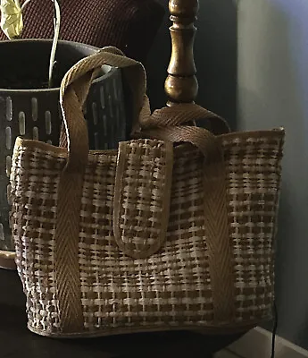 Vintage Delill  Square Straw Bag Italian Gold Tone Burlap Lined. • $58