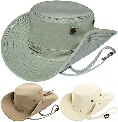 £13.99 • Buy Mens Aussie Bush Hat 100% Cotton Wide Brim Safari Sun Cap Australian Summer Hat