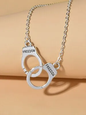 $1.99 • Buy Punk Silver FREEDOM Handcuffs Necklace Boho Lover Jewellery Valentine's Collar