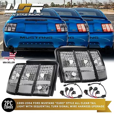 All CLEAR Tail Light+Sequential Signal Plug N Play Wiring For 99-04 Ford Mustang • $194.95