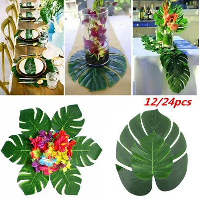 £4.99 • Buy 12/24X Tropical Artificial Palm Leaves Jungle Foliage Hawaiian Luau Party Decor