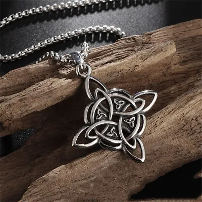 Witch Knot Stainless Steel Necklace Celtics Knot Cross Wiccan Protection Amulet • $8.09