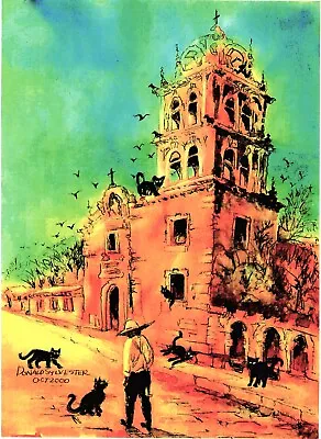 Cats At Old Mexican Church Cat Art Print Church Art Print Mexico Wall Decor • $35