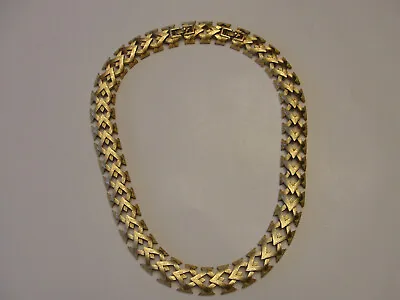 MONET Signed Matte Gold Tone Textured Diamond Design Choker Necklace W/Extension • $30