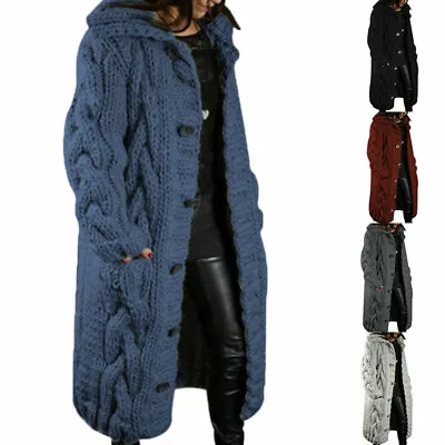 £7.69 • Buy Womens Lapel Chunky Long Knitted Cardigan Coat Oversize Sweater Jumper Tops 