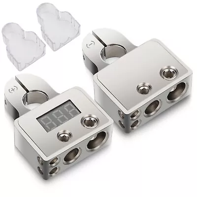 Car Battery Terminal Connectors Kit W/ Digital Voltmeter Display 0/4/8 AWG Gauge • $20.98