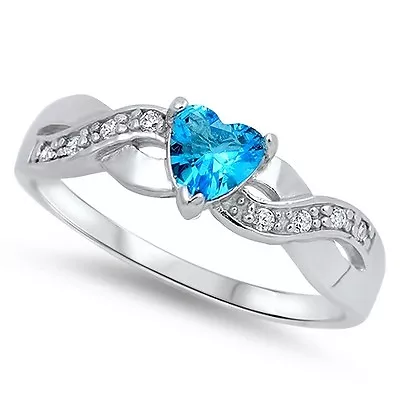 .925 Sterling Silver Infinity Heart Love Band Blue Topaz CZ Promise Ring NEW • $14.70