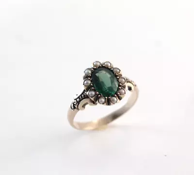 Fine Victorian Pearl & Emerald Paste Ring 12ct Yellow Gold Size 6 • $395