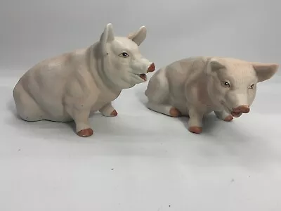 Vintage Set Of 2- 6” Ceramic Sitting Pig Figurines Farmhouse Country Decor • $12