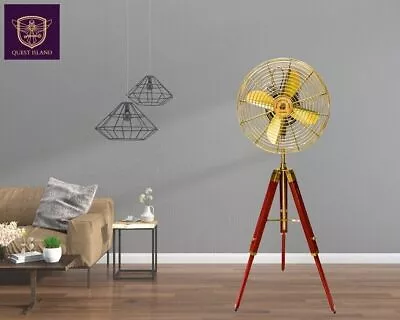 Vintage Electric Pedestal Fan With Wooden Tripod Floor Fan Home/Office Decor • $319