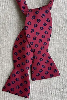 Josh Bach 100% Silk Bow Tie Red W/Blue Dog Paw Prints Made In NYC Self-Tie 2.5  • $22
