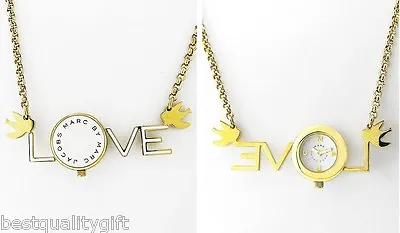 Marc Jacobs Gold Tone Love Letters+birds+whitemop Dial Watch Necklace Mbm7044 • $187.49