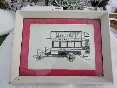 Vintage 80's Laura Ashley Boxed Framed Picture Printed On Canvas Old Nestle Bus • £55