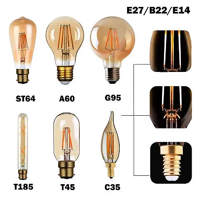 Vintage Filament LED Edison Bulb Dimmable E14 E27 Decorative Industrial Lights • £6.07