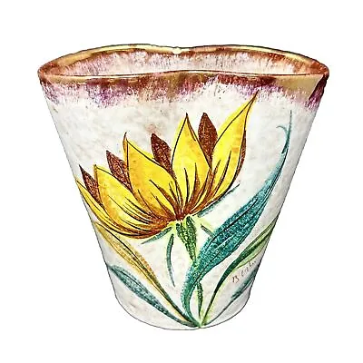 Sunflower Vase Planter Sesto Fiorentino ITALY Signed VTG Sponge-wear Oblong READ • $33