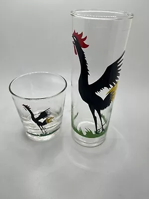 Vintage Black Rooster Crowing Drinking Glasses • $18