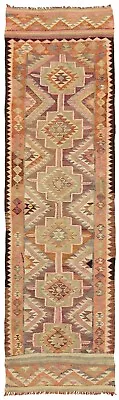 Vintage Turkish Handmade Kilim Runner 0.88x2.82 With Shades Of Terracotta • $920