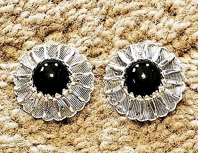 Vintage Sarah Coventry Signed Silver Tone Black Cabochon Clip On Earrings • $5.99