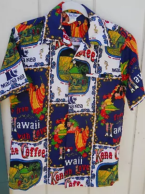 Vintage 60's Men's Kona Coffee Hawaii Hawaiian Shirt Sz Med Cotton By Kai Nani • $55