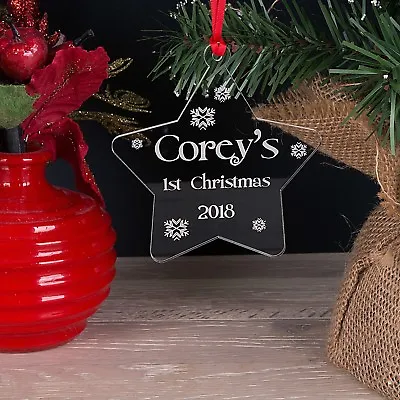 Personalised 1st Christmas Tree Decoration Acrylic Babys First Xmas Bauble Gift • £3.95