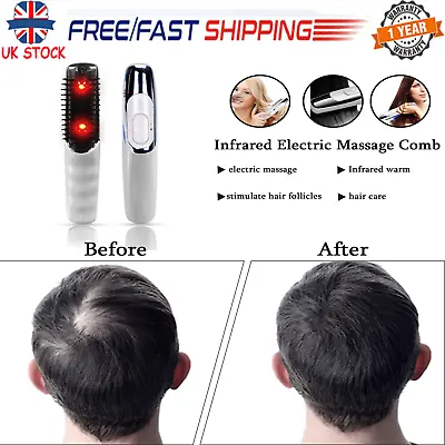 Electric Infrared Laser Hair Growth Head Scalp Vibrating Massager Comb Brush UK • £11.96