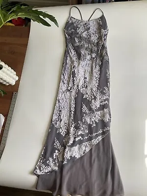 Vintage 90s Y2K Coty Velvet Burnout Layered Maxi Dress Gown Icy Gray Size M • $44