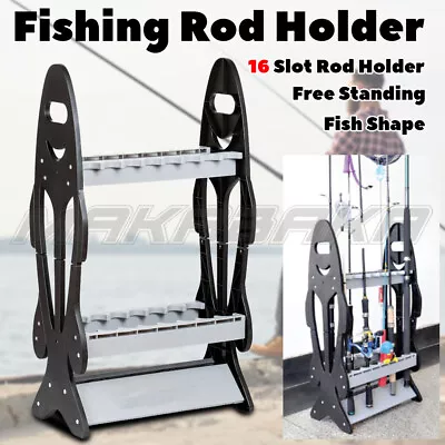 16 Fishing Rod Holder Storage Rack Fishing Pole Stand Garage Organizer Holds AU • $34.29
