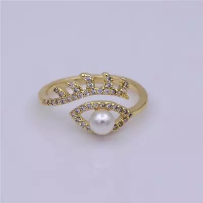 Dainty Single White Pearl Micro Pave Eye Ring Elegant Gold Plated Eye Ring • $9.49