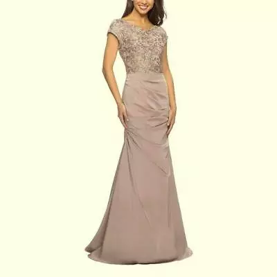 La Femme Champagne  Embroidered Bodice Ruched Trumpet Gown Size 14 Orig $558 • $149.98