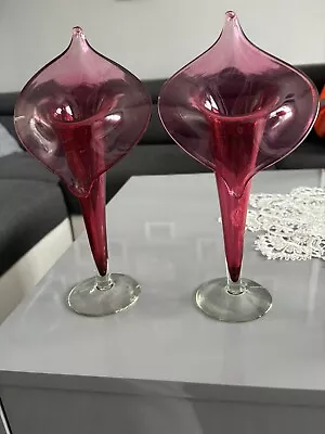 Jack In The Pulpit Cranberry Glass Vases • £150